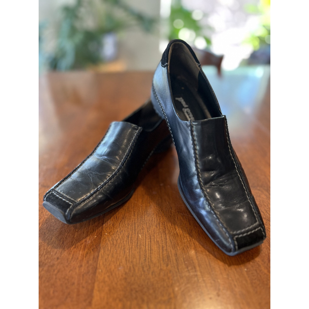Paul Green Black Leather Slip On Loafers Square Toe Dress Shoes Size USA‎ 6.5